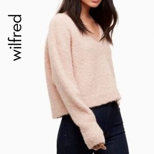 S/XS Aritzia Wilfred Marseille Alpaca Soft Pink V-Neck Sweater